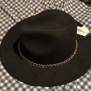 Charlotte Russe Black Hat with Gold Chain Detail
